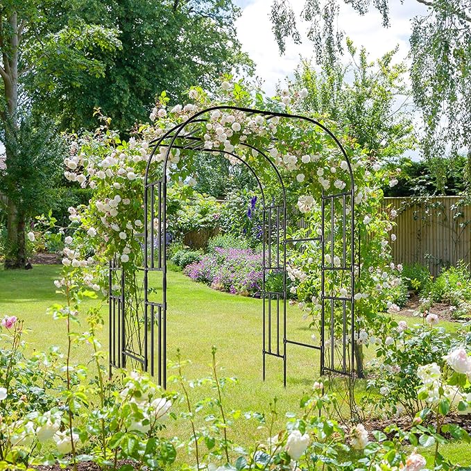 Tall Garden Arch Trellis for Climbing Plants, 87in Tall Metal Plant Support Trellis Archway for Climbing Plant Vegetables Cucumber, Outdoor Yard Lawn Garden Arch Tunnel Trellis