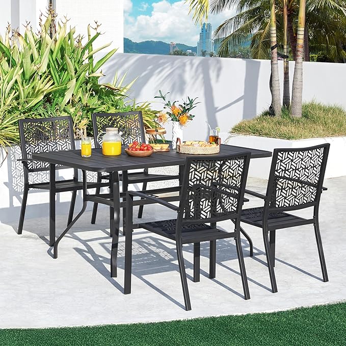 Yaheetech Outdoor Patio Dining Chairs Set of 2 with Armrests and Metal Frame, Stackable Heavy-Duty Metal Black Outdoor Chairs for Garden, Lawn and Yard