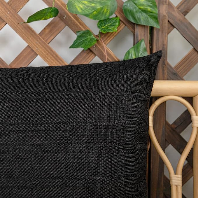 Kevin Textile Pack of 2 Decorative Outdoor Waterproof Throw Pillow Covers Checkered Pillowcases Classic Cushion Cases for Patio Couch Bench 18 x 18 Inch Black