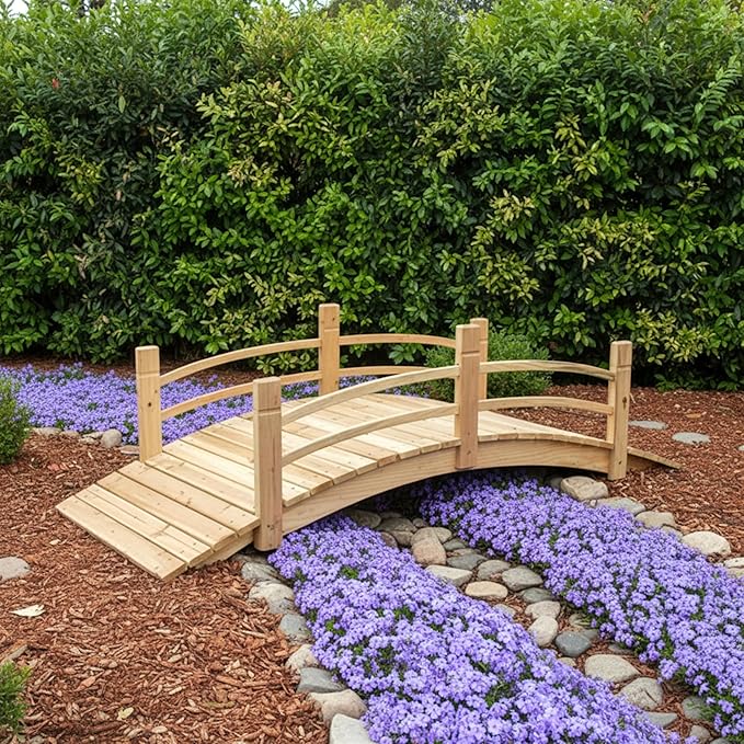Shine Company 4982N 6 Ft. Cedar Wood Garden Bridge with Side Rails, Natural