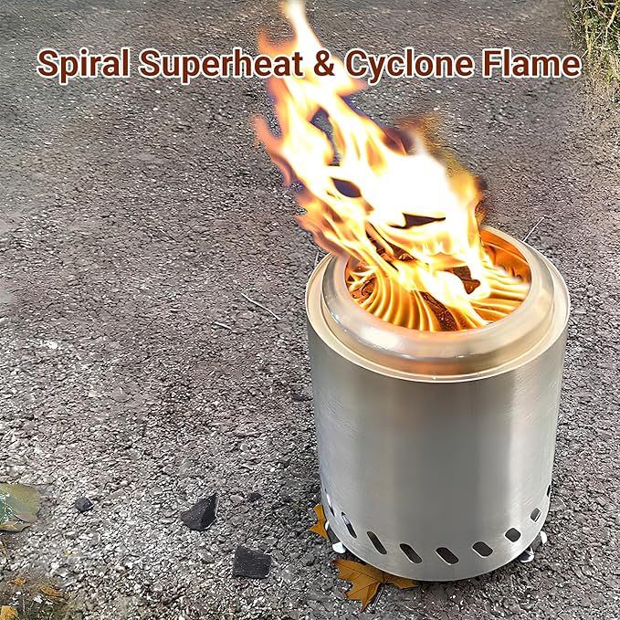 5.5 Inch Tabletop Stainless Steel Fire Pit Stove Multi-Color Low Smoke Top Firewood Stove for Outside Portable Mini Outdoor Fire Pit Including free gifts: pellet and heat-insulating gloves (Silver)