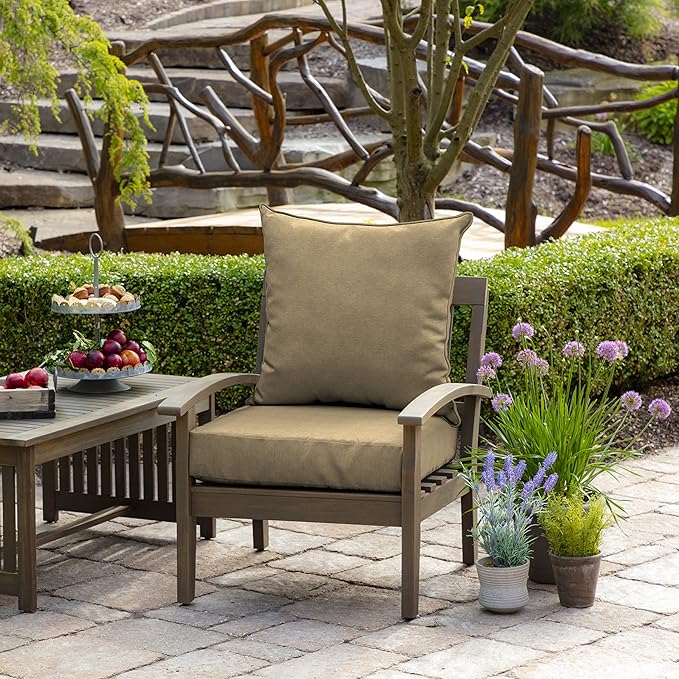 Arden Performance Outdoor Deep Seat Set, 24 x 24, Water Repellent, Fade Resistant, Deep Seat Bottom and Back Cushion Tan Hamilton