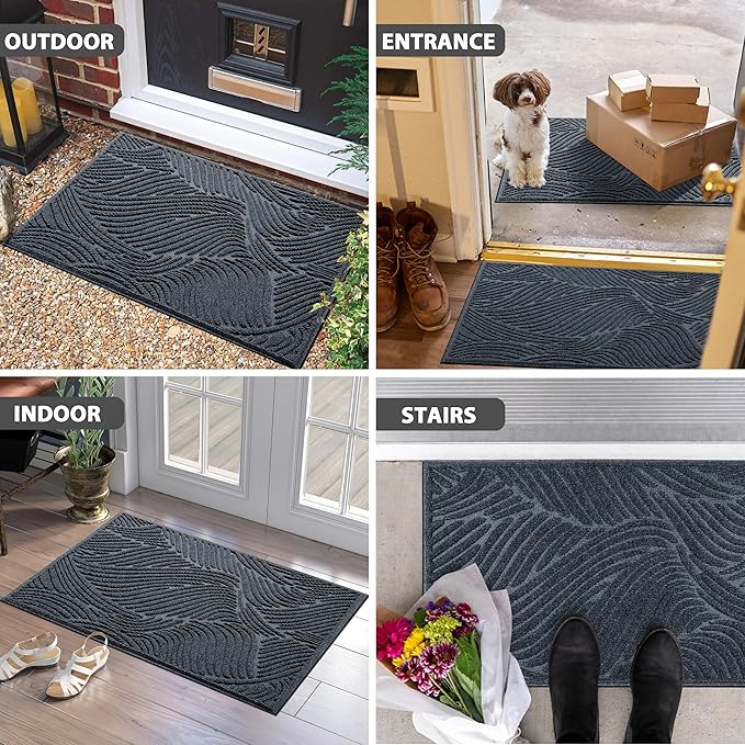 Yimobra Doormat Indoor Outdoor Entrance, Simple Stripes, All-Weather Waterproof & Non-Slip Mat for Front Door, Heavy Duty Polyester Welcome Mat for Garage, Patio-29.5x17, Blue
