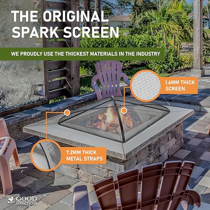 Good Directions 782 Heavy Duty Fire Pit Spark Screen Square Cover with Mesh, Handle and Lifter, 30" Square, Black, Patio, Lawn & Garden