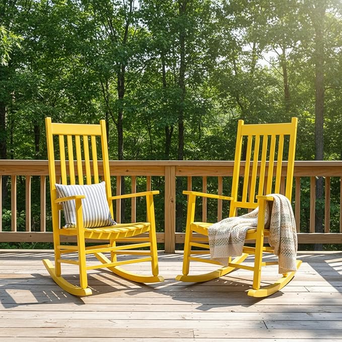 Shine Company Vermont Rocking Chairs, Outdoor Front Porch Rocker Set of 2, Lemon