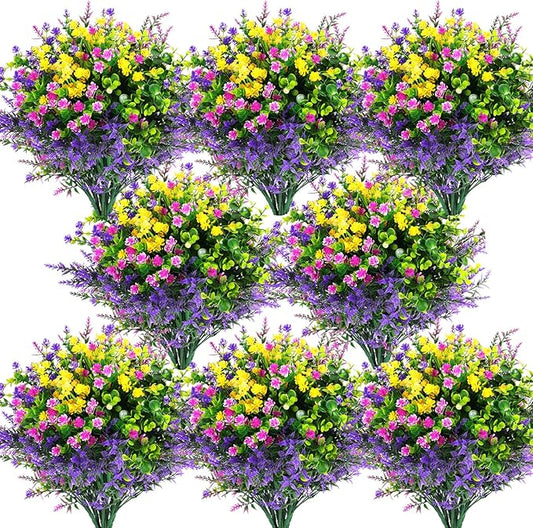 Hananona Artificial Flowers Outdoor, Faux Artificial Plants UV Resistant Plastic Flower Bulk for Hanging Planter Porch Window Home Wedding Fall Summer Decor (48, Fuchsia, Purple, Yellow, Green)