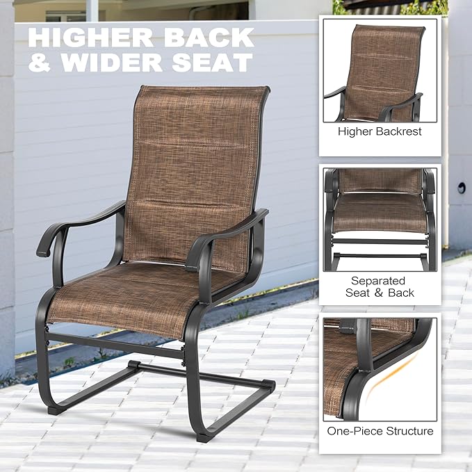 NUU GARDEN 7 Piece Patio Dining Set, 6 Padded Textilene Chairs and 61 Inch Rectangular Table with Umbrella Hole, Outdoor Dining Furniture for Garden and Patio, Brown and Black