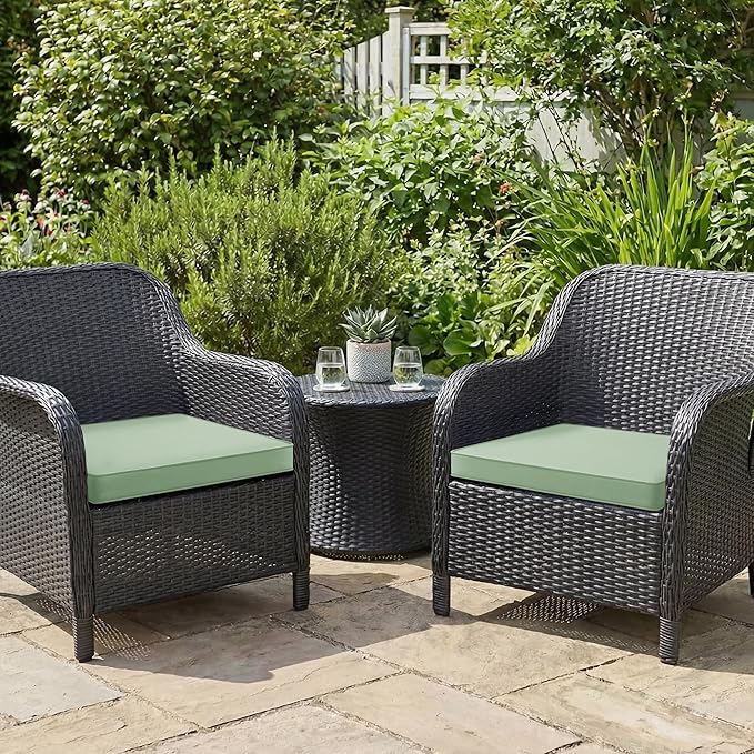 Outdoor Chair Cushions Set of 2: Waterproof & Fade Resistant Seat Cushion for Patio Furniture - 19 x 19 x 2 Inch Chair Pads with Ties and Hidden Zipper - Patio Chair Cushion Replacement, Sage Green