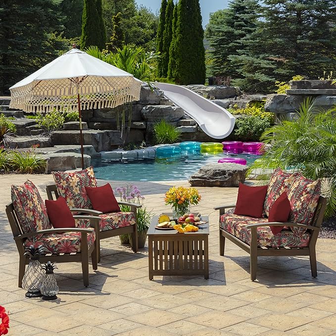 Arden Outdoor Foam Deep Seat Cushion Set, 24 in x 24 in, Weather-Proof, Rain-Proof, Fade Resistant Patio Cushion, Bottom and Back Cushion for Chair, Sofa, and Couch Ruby Clarissa