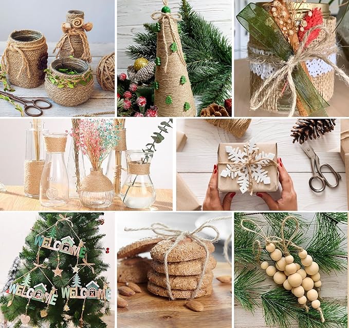 Natural Jute Twine String, 394 Feet 2mm Twine Rope, Heavy Duty and Thick Twine for Crafts Gardening, Baling Plant String for Climbing Plants,Gift Wrapping, Crafting Floristry
