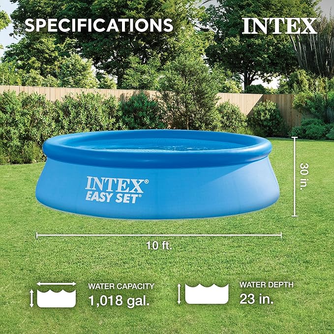 INTEX 28121EH Easy Set Inflatable Swimming Pool Set: 10ft x 30in – Includes 330GPH Cartridge Filter Pump – Puncture-Resistant Material – 1018 Gallon Capacity – 23in Water Depth