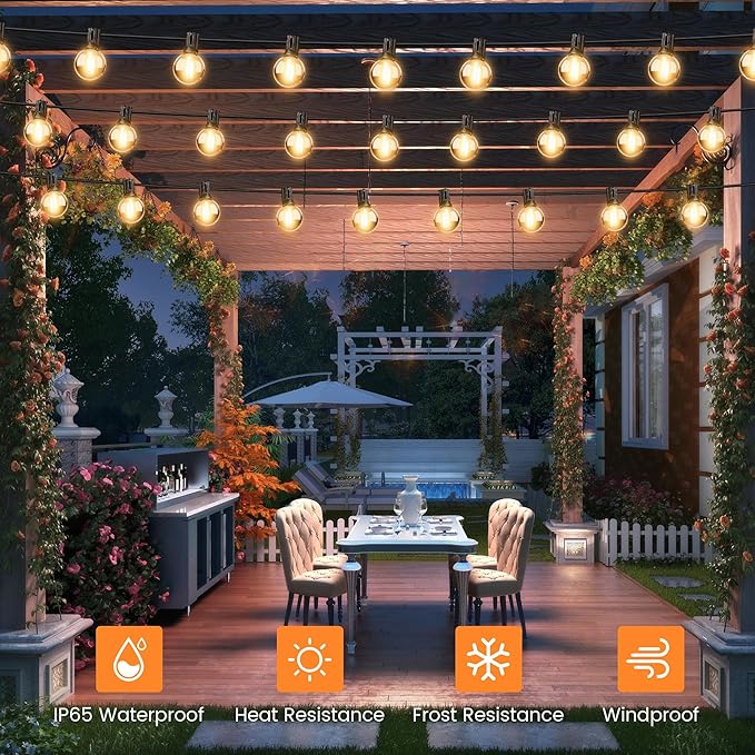 OHLUX 120FT Solar String Lights Outdoor with Remote, Commercial Grade Patio Lights with 52 Shatterproof G40 Globe LED Filament Bulbs, Dimmable Outside Edison Hanging Light for Backyard Party Decor