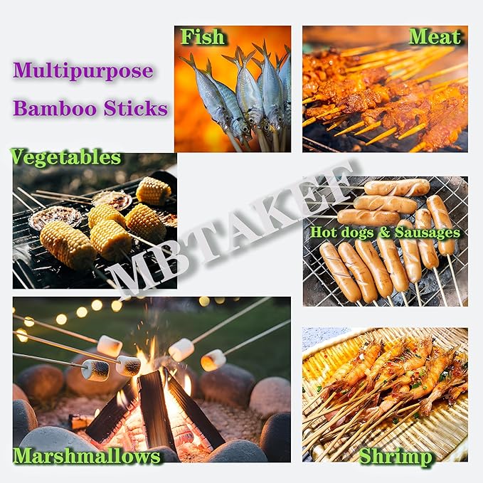 30" (120 PCS) Marshmallow Roasting Sticks,Extra Long Smores Skewers for Fire Pit,5mm Thick Bamboo Kabob Stick,Outdoor Barbecue Skewers for BBQ, Kebab,Grilling,Campfire,Hotdog