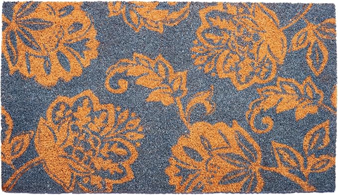 Coir Door Mat, Entryway Floor Mats with Non-Slip PVC Backing, Indoor Outdoor Mat for Front Door Decor, Door Mat, Welcome Mats with Floral Print, Light Blue, 30"x17"