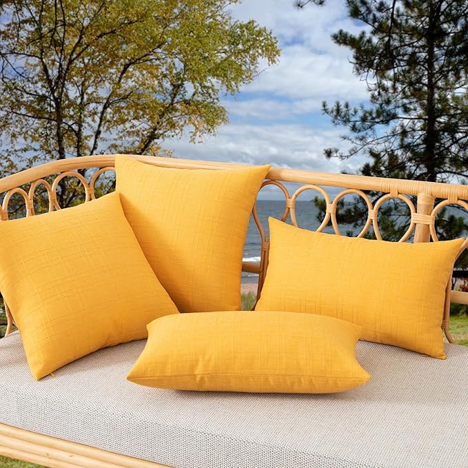 Kevin Textile Outdoor Waterproof Lumbar Pillow Covers 14x24 Inch Pack of 2 Checkered Decorative Rectangle Cushion Throw Pillowcases Shell for Patio Tent Garden Couch Bed Sofa Sunflower Yellow