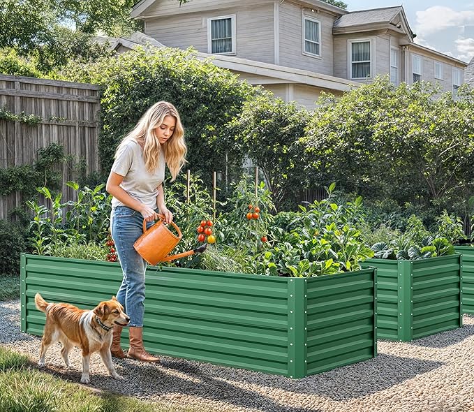 YITAHOME 72x36x24 in Galvanized Raised Garden Bed Kit, Large Metal Planter Box with Gloves & Support Rod, Outdoor Flower Bed for Plants Vegetables, Green