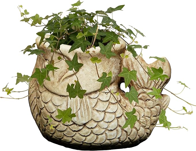 Classic Home and Garden Cement Buddies Animal Planter - Cute Desk Decoration - UV Coated Animal Vase w/Removable Drain Plug - Succulent Planter for Indoor/Outdoor Use (Largemouth Bass, Sand, Small)