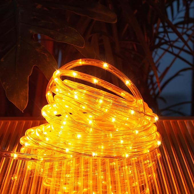 Waterproof LED Rope Lights, Connectable & Flexible with 8 Modes, Outdoor Lighting for Deck, Garden, Pool, Patio & Christmas Decor (Orange, 20ft)