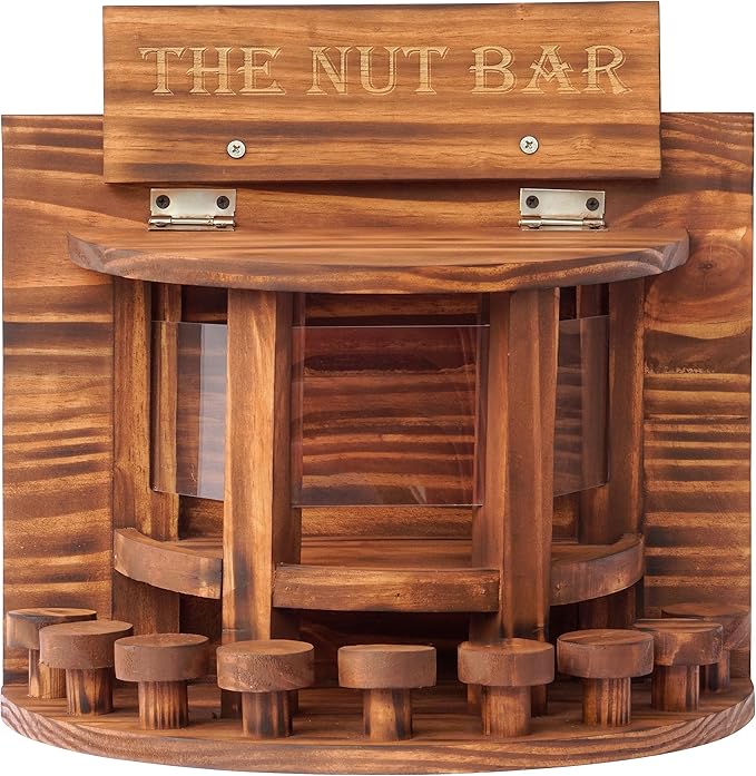 MIXUMON Crescent Squirrel Feeder Table, Wooden Squirrel Picnic Table Feeder, Outside Squirrel Feeders Corn Cob, with Solid Structure, Stable Squirrels Stool Bar, 12.6 x 13.3 x 6.7 Inches