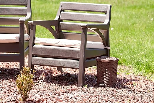 Superio Mini Trash Can with Foot Pedal Small Outdoor Garbage Can with Lid, 1.5 Gallon Plastic Waste Basket for Bathroom, Bedroom, Kitchen, Office, Patio (Wicker Brown 6 QT.)