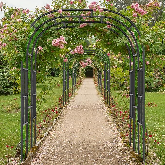 Tall Garden Arch Trellis for Climbing Plants, 87in Tall Metal Plant Support Trellis Archway for Climbing Plant Vegetables Cucumber, Outdoor Yard Lawn Garden Arch Tunnel Trellis