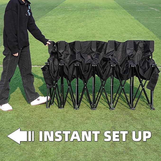 G GOOD GAIN Portable Soccer Bench - Team Bench Soccer 6 Seats with Bag, Sideline Folding Bench, Folded Chair Seating 6 for Football Camp Outdoor Sport Events, Team Chairs for Adults, Black