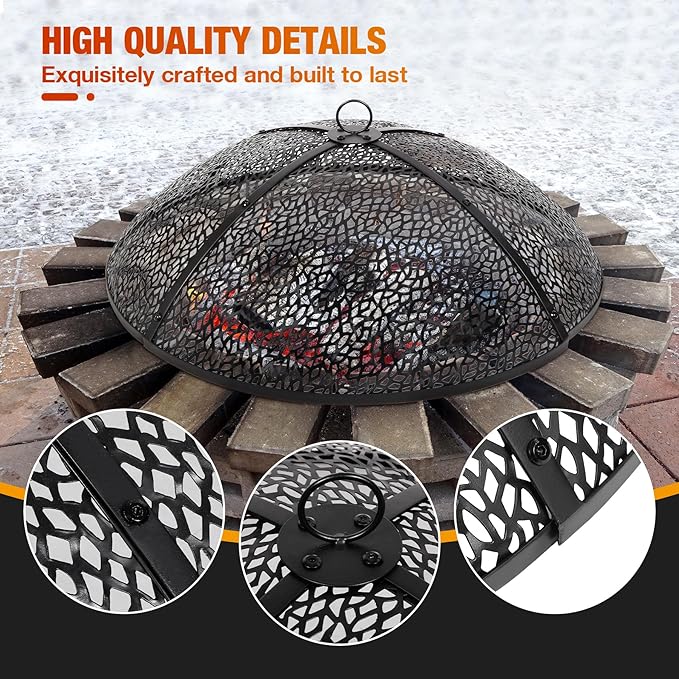 REDCAMP 30Inch Fire Pit Spark Screen, Collapsible Fire Pit Screen Round with Handle, Heavy Duty Iron Fire Pit Cover Mesh Round Replacement Firepit Screens Easy Opening for Outdoor Patio Backyard