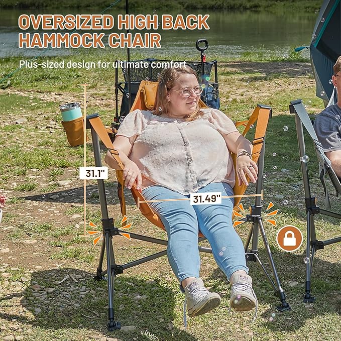 TIMBER RIDGE Hammock Camping Chair, Oversized Swinging Hammock Chair with Adjustable Back and Seat for Outdoor Lawn, Sports, Supports 400lbs, Orange