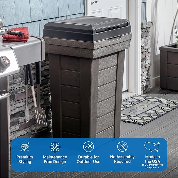 Step2 Lakewood Garbage Container - Dark Cedar - Indoor/Outdoor Refuse Container - Large Capacity Garbage Receptacle - Decorative Trash Can with Lid - Ideal for Patio, Kitchen, Pool Storage and More