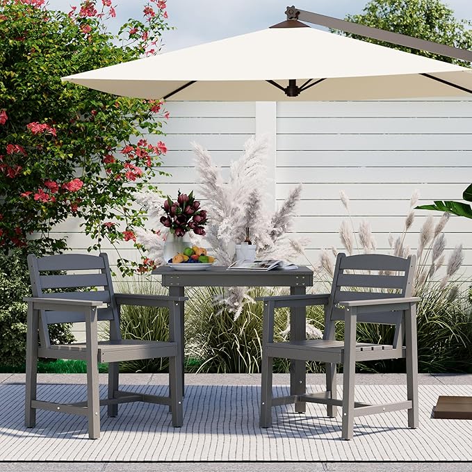 Anbuy Patio Dining Chair Set of 2, Outdoor Chairs with Curved Backrest and Ergonomic Armrests for Every Scene in Outdoor, Dining, Garden (Gray)