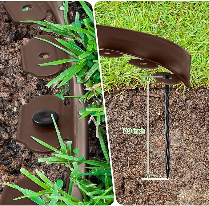 Sasylvia 2'' x 200' Landscape Edging Kit Edging Border Coil Include 120 Anchoring Spikes 10 Connectors Plastic Garden Border for Lawn Garden Grass Yard Home(Brown)
