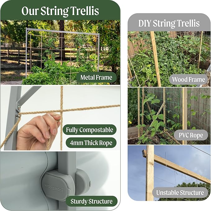 Vego Garden Metal Frame Cucumber Tomato Trellis, Garden Trellis for Climbing Plants Like Cucumber Beans Tomatoes & Vines, 8.0ft Long Metal Trellis for Raised Garden Beds