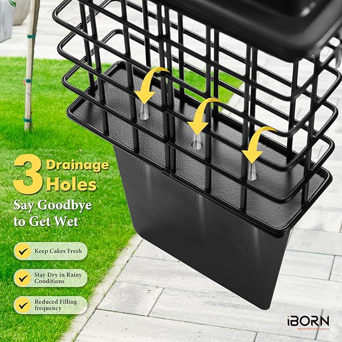 iBorn Metal Suet Feeder with Tail Prop | Durable Suet Cake Cage Bird Feeder for Outdoors，Woodpecker Feeder for Outside Hanging，Heavy-Duty Suet Holder,Easy Clean & Refill,1 Pack,Black