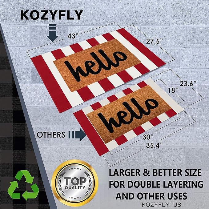 KOZYFLY Red White Striped Outdoor Rug 27.5x43 Inches Front Door Rugs Woven Christmas Area Rug Washable Doormats Entrance Mat for Front Porch Kitchen Entryway Bedside