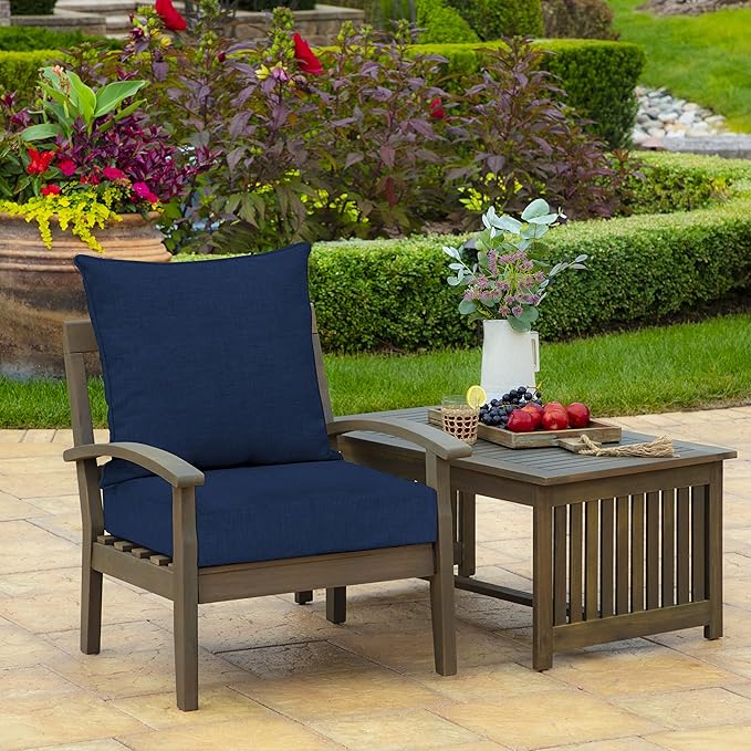 Arden Outdoor Foam Deep Seat Cushion Set, 22 in x 24 in, Weather-Proof, Rain-Proof, Fade Resistant Patio Cushion, Bottom and Back Cushion for Chair, Sofa, and Couch Sapphire Blue Leala