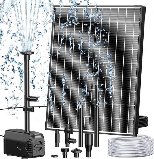 Biling 20W Solar Fountain Pump, 320GPH Submersible Solar Pond Pump with Filtration and Dry Run Protection, 7.5ft Lift, PVC Tubing and Nozzles for DIY Pond Fountain, Waterfall, Outdoor Water Features