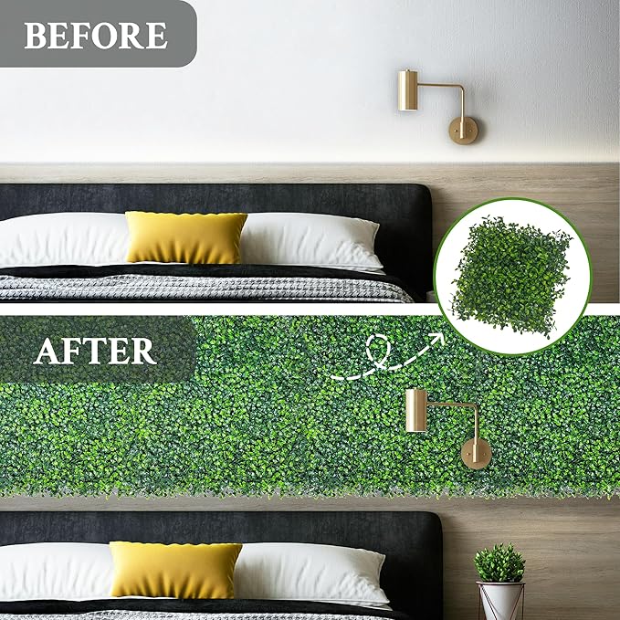 Artificial Grass Wall Panel,10"x 10"(8P) 4-Layer Leaf UV-Anti Greenery Faux Boxwood for Indoor,Outdoor Patio Balcony Privacy & Ivy Fence Covering Privacy, Garden, Backyard Wall Backdrop Decor