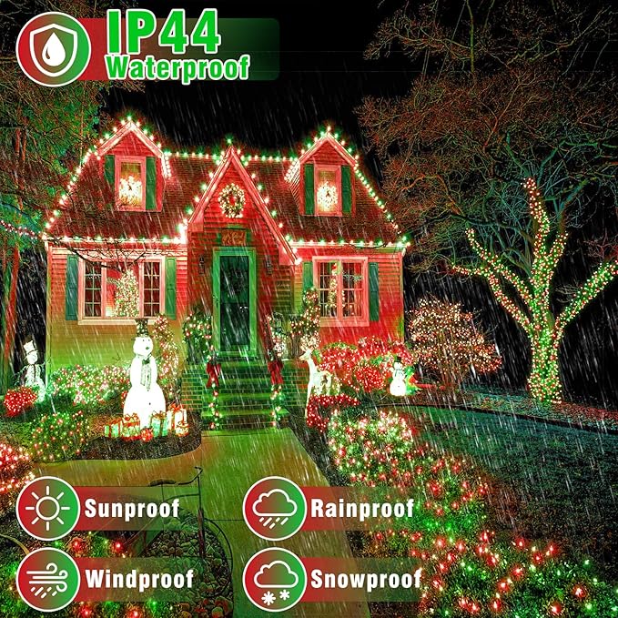 165FT 500 LED Christmas Lights Outdoor, Plug in Christmas String Lights Indoor with Waterproof, 8 Modes Twinkle Fairy Lights for Xmas Tree Patio Garden Holiday Decorations, Red and Green