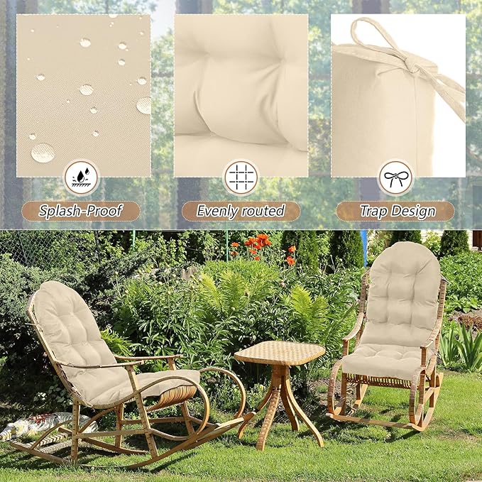 Geelin 4 Pcs Adirondack Chair Cushion High Back Patio Chair Cushion 44 x 19 x 4 Inch Tufted Weather Resistant Fade Resistant Seat Rocking Chair Cushion for Patio Rocking Chair Cushion Seat (Beige)