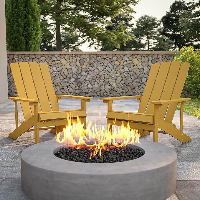 Flash Furniture Charlestown Poly Resin Adirondack Chair - Yellow - All Weather - Indoor/Outdoor - Set of 2