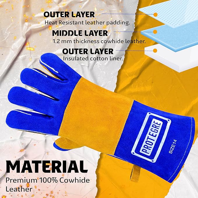 Welding Gloves 16” – 932°F Heat Resistant Leather Gloves with Kevlar – Heavy Duty BBQ & Cooking Gloves for Grill, Oven, Stove, Fireplace, Welding, Forge, MIG, TIG & High Heat Protection