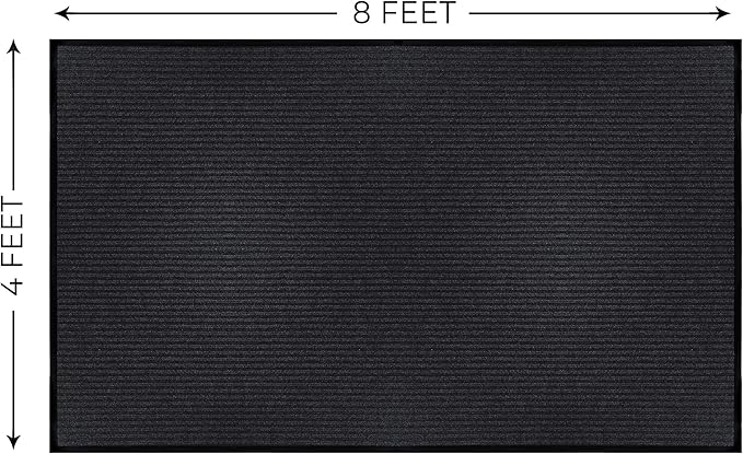 LuxUrux Striped Black Door Mat - Heavy Duty, Indoor/Outdoor, Easy to Clean, Waterproof, Low-Profile (4 x 8 Feet) - Ideal for Entry, Patio - Durable Solution for High-Traffic Entrance Ways