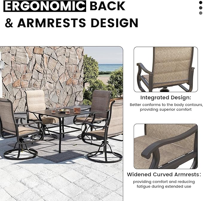 Patio Swivel Chairs Set of 4, Outdoor Dining Chairs with High Back, All-Weather Swivel Rocker Chair for Lawn, Porch or Garden