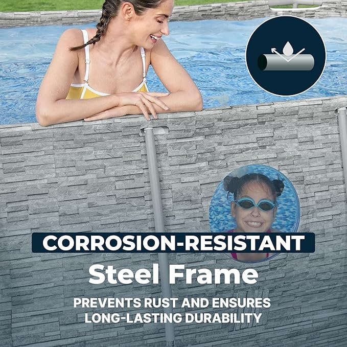 Bestway Power Steel Swim Vista 14’ x 8'2" x 39.5” Above Ground Pool, Oval Metal Frame Outdoor Swimming Pool Set with Filter Pump, Ladder, and Cover
