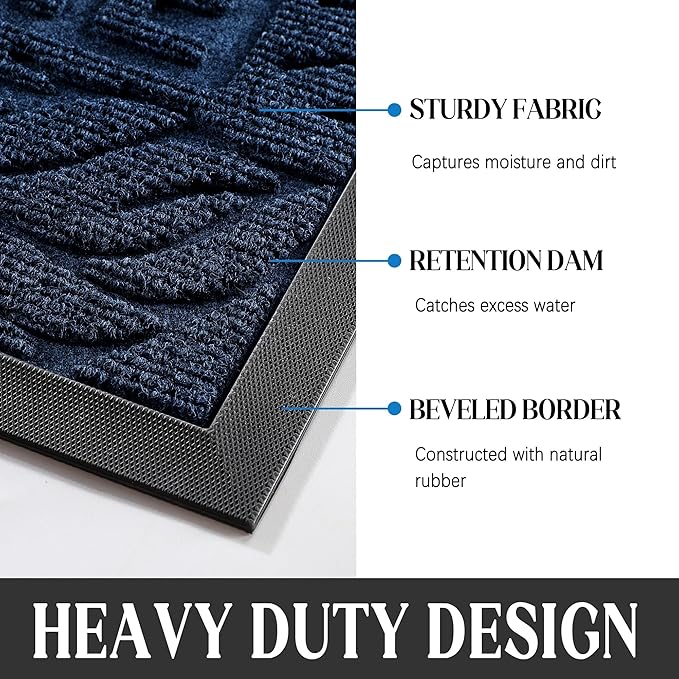 Yimobra Large Welcome Mat 60x36, Waterproof Non-Slip Outdoor Mats for Front Door Outside Entrance, Low-Profile Entryway Mat Indoor for Garage Patio, Blue