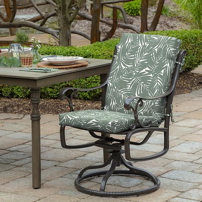 Arden Outdoor Dining Chair Cushion, 20 in x 20 in, Patio Cushion for Patio, Dining, or Rocking Chairs, Sage King Palm