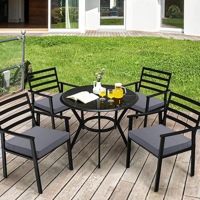 4 Pack Outdoor Chair Cushions 19 x 19 Inch Waterproof Patio Chair Cushions with Tie 5 Year Color Fastness Thick Outdoor Seat Cushion for Garden Lawn Patio Furniture Dark Grey