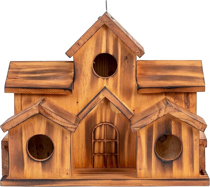 Bird Houses for Outside,Outdoor 5 Hole Bird House Room for 5 Bird Families Bluebird Finch Cardinals Hanging Birdhouse for Garden (Brown - Set of 1)