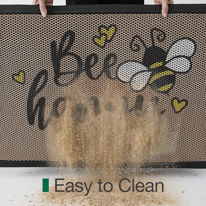 LUMI Outside Welcome Door Mat 36x59, Non Slip Durable Rubber Entrance Doormat, Low Profile Easy Clean Mats for Front Back Door Entryway Porch Garage, Bee Happy