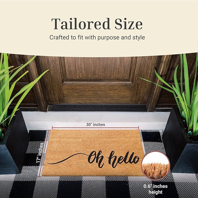 THEODORE MAGNUS Door Mat - Welcome Mat for Front Door with Non-Slip Backing - Durable Coir Doormat - Perfect for Outside Entrance and Entryway Matt - Outdoor/Indoor - Oh Hello - 17" x 30"